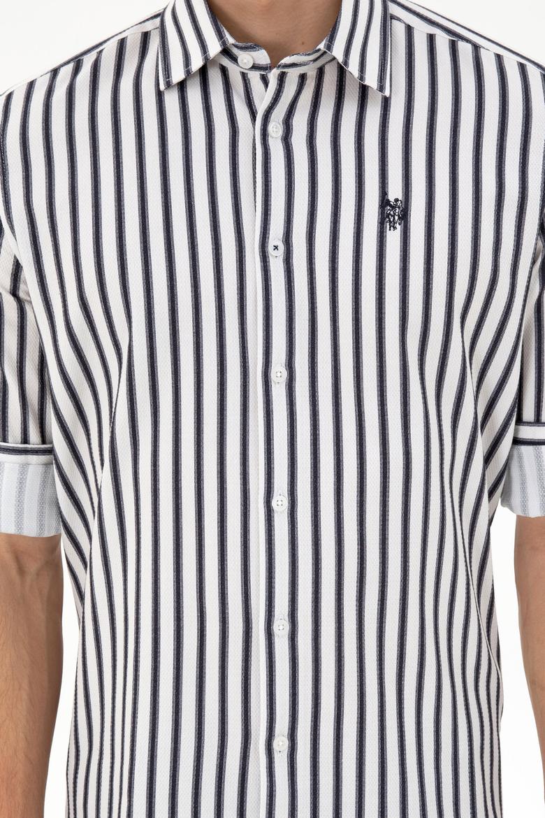 Erkek Lacivert Çizgili Beyaz Gömlek - 50296599007