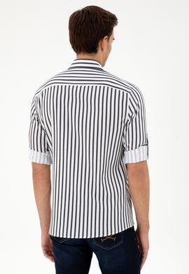 Erkek Lacivert Çizgili Beyaz Gömlek - 50296599007