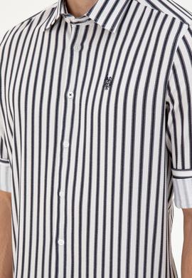 Erkek Lacivert Çizgili Beyaz Gömlek - 50296599007