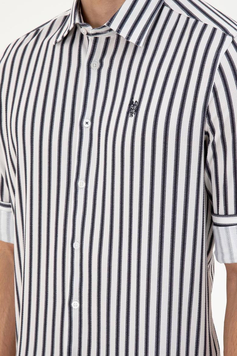Erkek Lacivert Çizgili Beyaz Gömlek - 50296599007