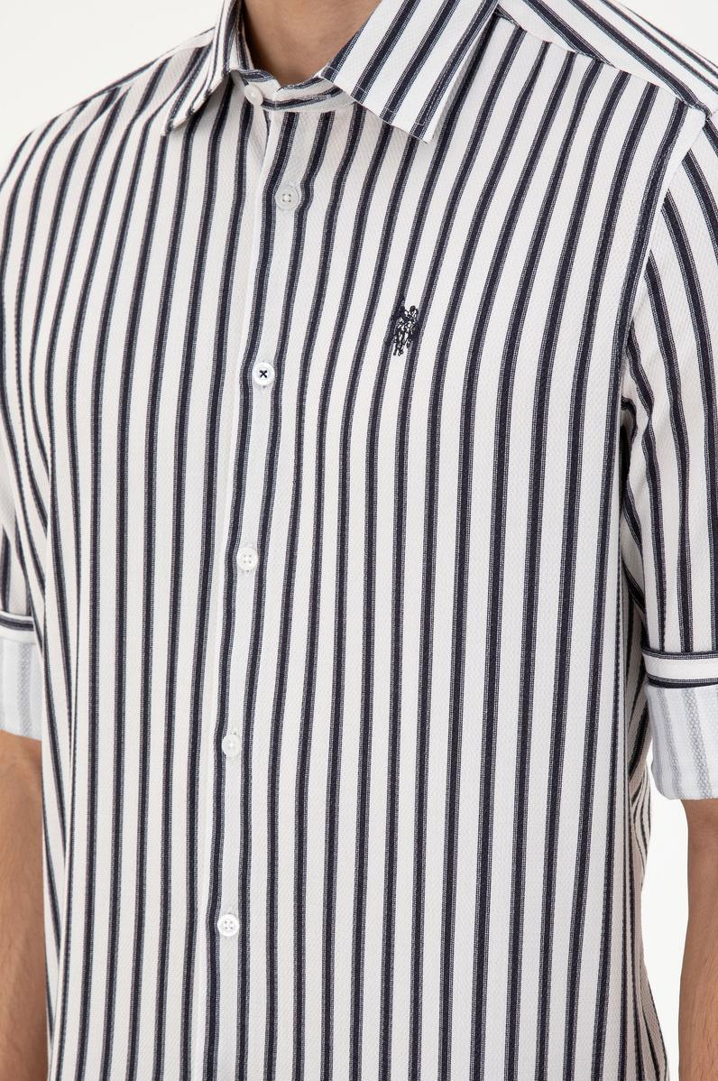 Erkek Lacivert Çizgili Beyaz Gömlek
