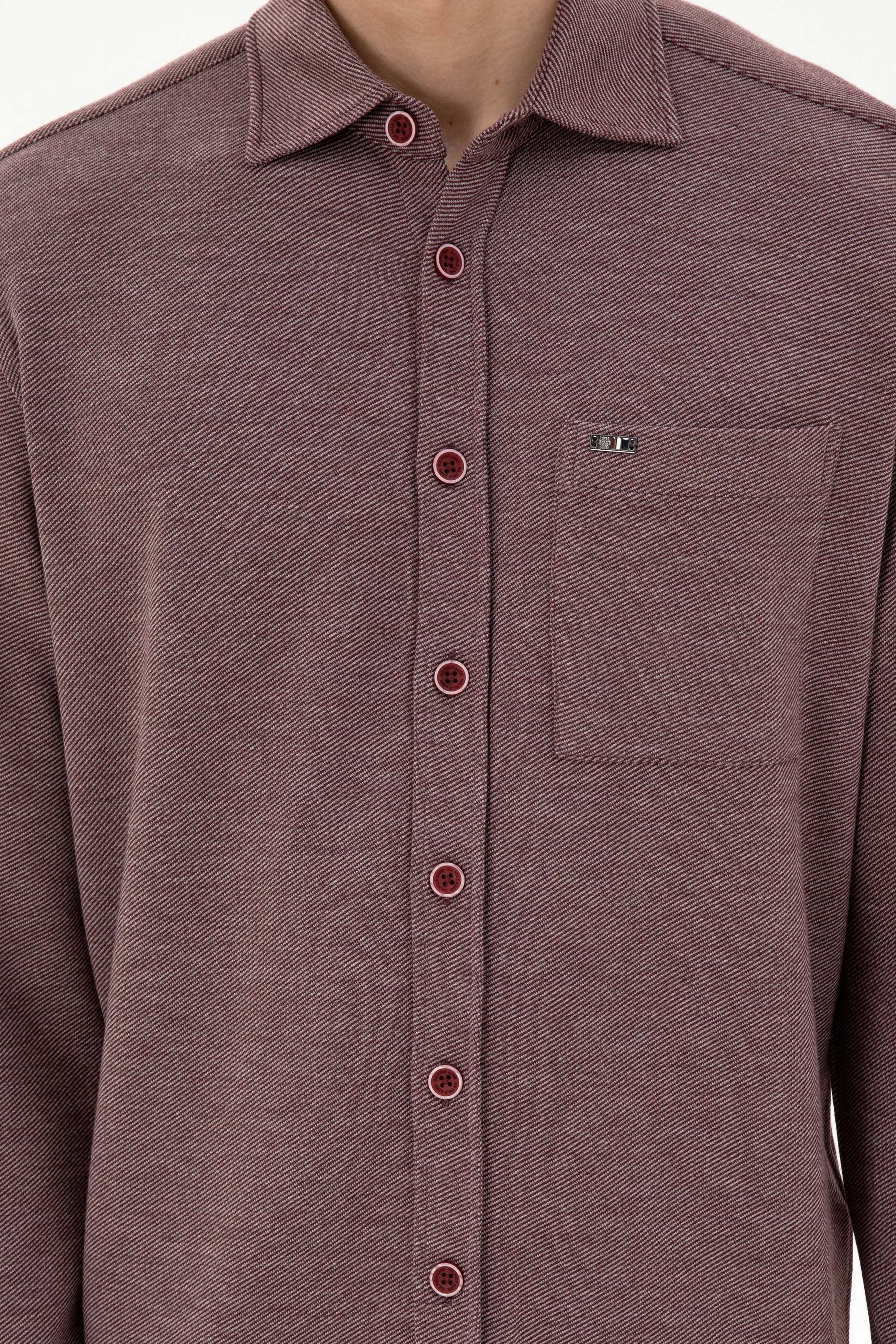 Erkek Bordo Comfort Fit Cepli Örme Gömlek - Image 6