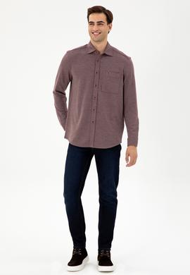 Erkek Bordo Comfort Fit Cepli Örme Gömlek - 50306264028
