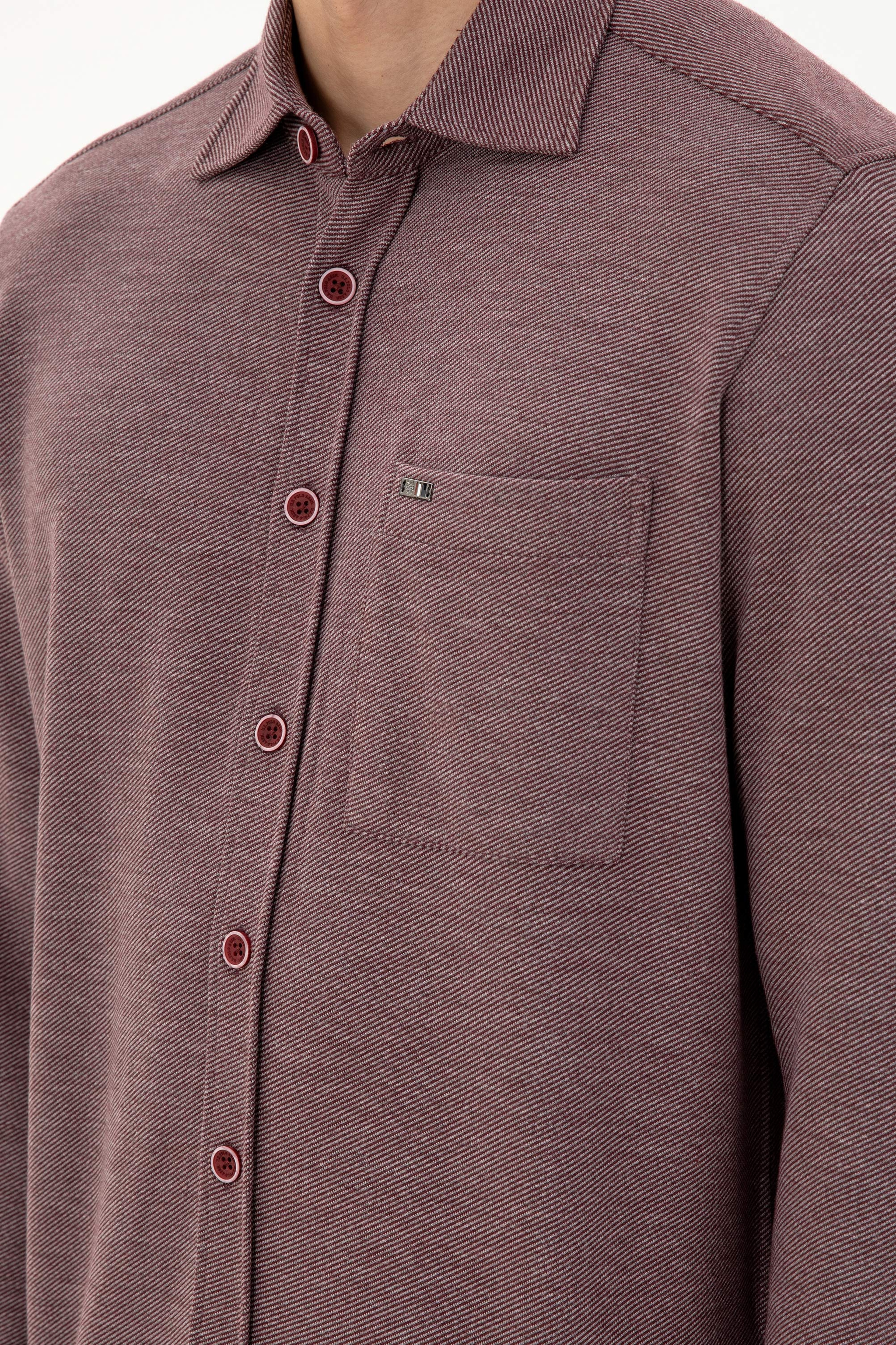 Erkek Bordo Comfort Fit Cepli Örme Gömlek - Image 7