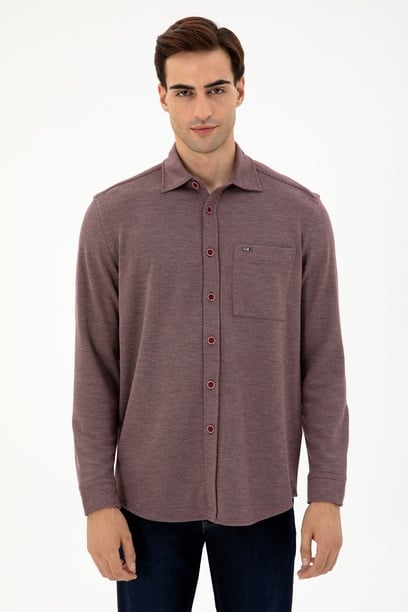 Erkek Bordo Comfort Fit Cepli Örme Gömlek
