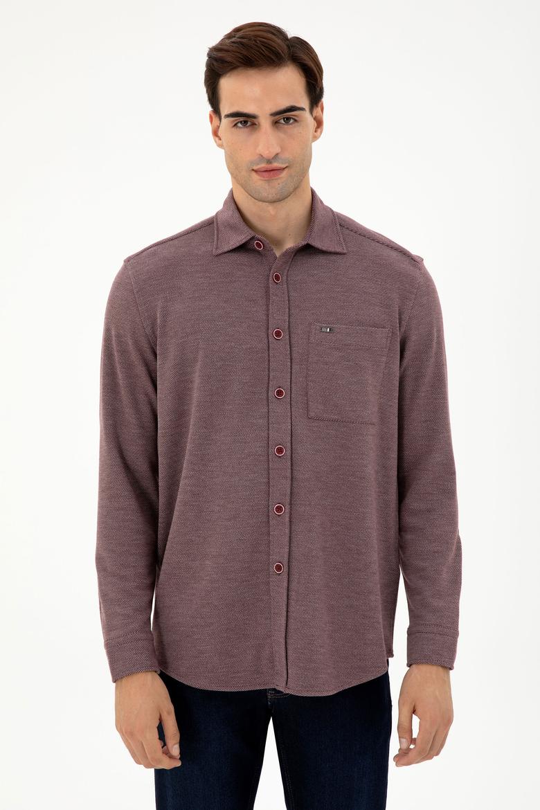 Erkek Bordo Comfort Fit Cepli Örme Gömlek - 50306264028
