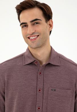Erkek Bordo Comfort Fit Cepli Örme Gömlek - 50306264028