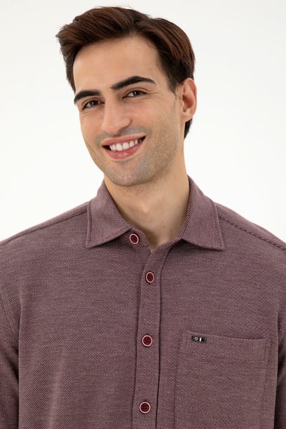 Erkek Bordo Comfort Fit Cepli Örme Gömlek