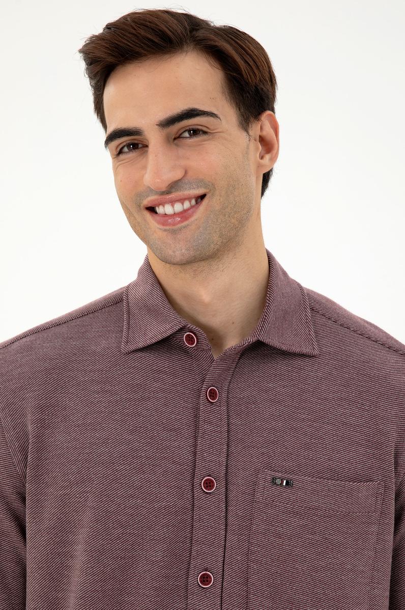 Erkek Bordo Comfort Fit Cepli Örme Gömlek