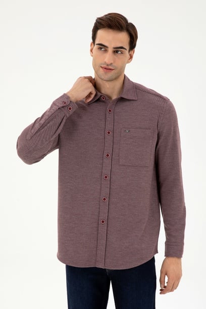 Erkek Bordo Comfort Fit Cepli Örme Gömlek