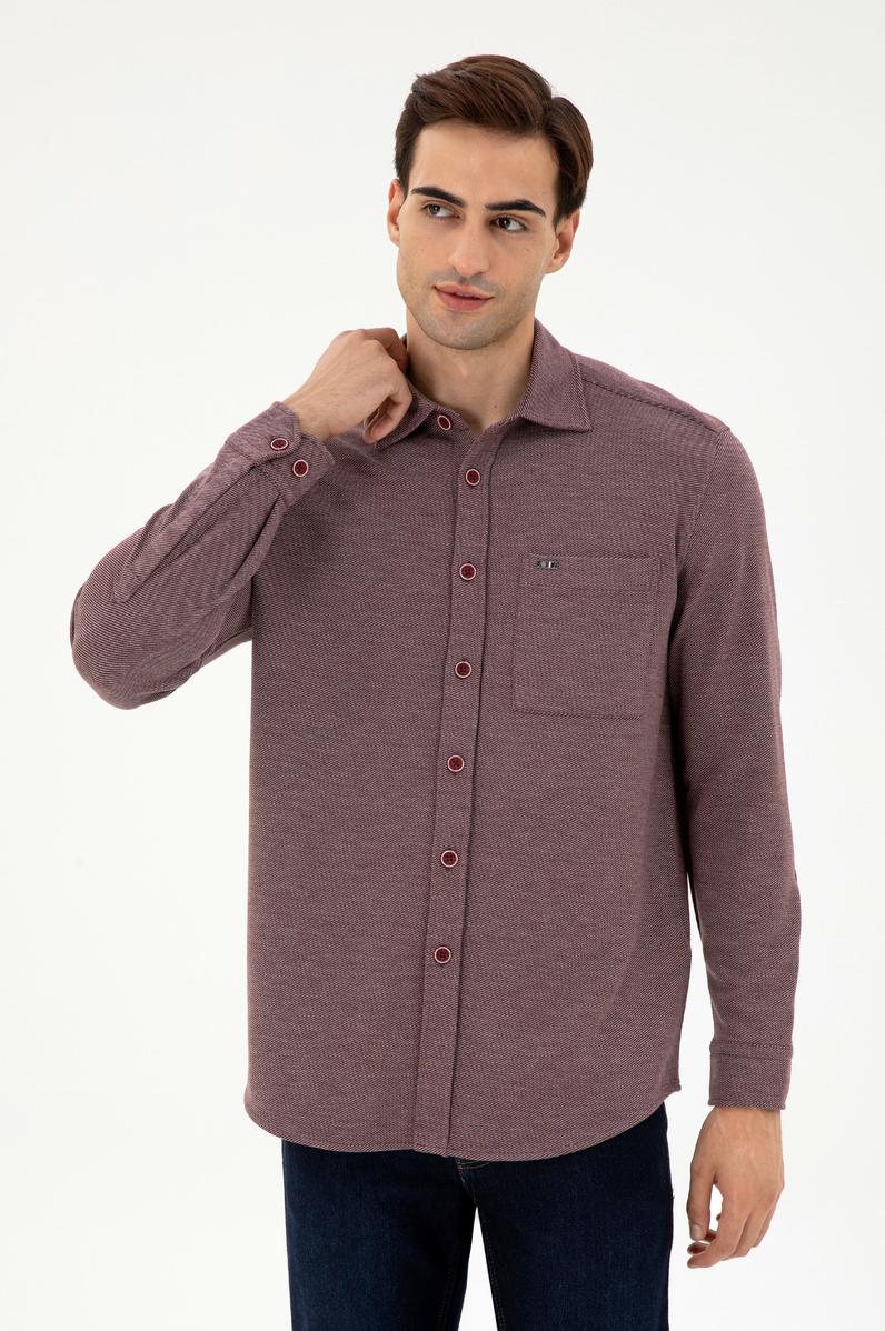Erkek Bordo Comfort Fit Cepli Örme Gömlek