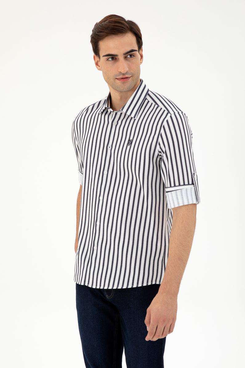 Erkek Lacivert Çizgili Beyaz Gömlek