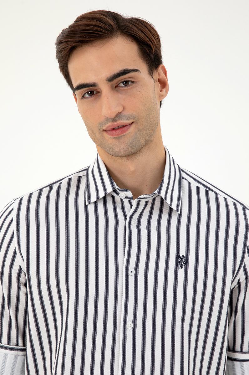 Erkek Lacivert Çizgili Beyaz Gömlek
