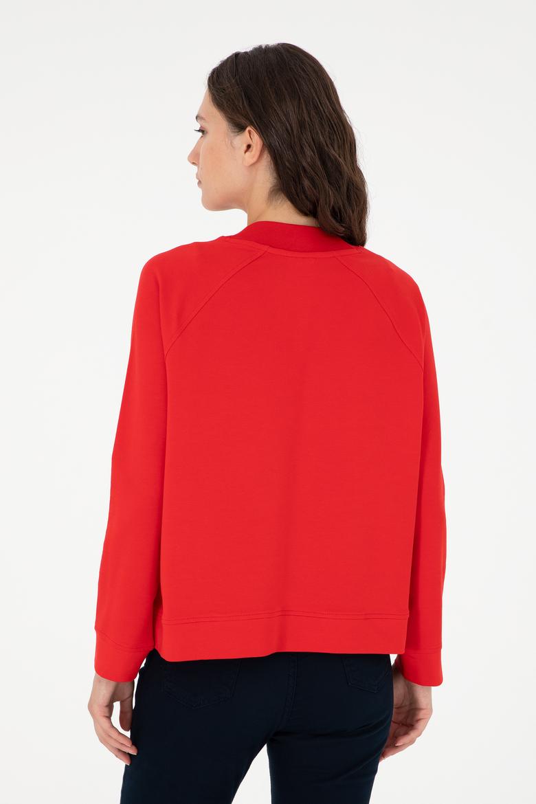 Kadın Kırmızı Bisiklet Yaka Sweatshirt - 50296903049