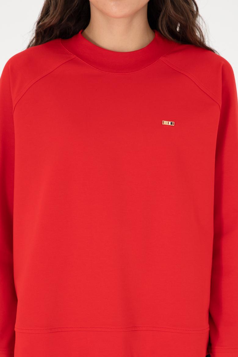 Kadın Kırmızı Bisiklet Yaka Sweatshirt - 50296903049