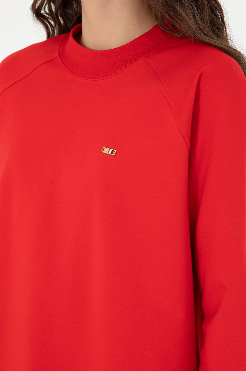 Kadın Kırmızı Bisiklet Yaka Sweatshirt