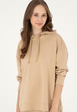 Kadın Kum Modal Karışımlı Kapüşonlu Sweatshirt - 50296940040