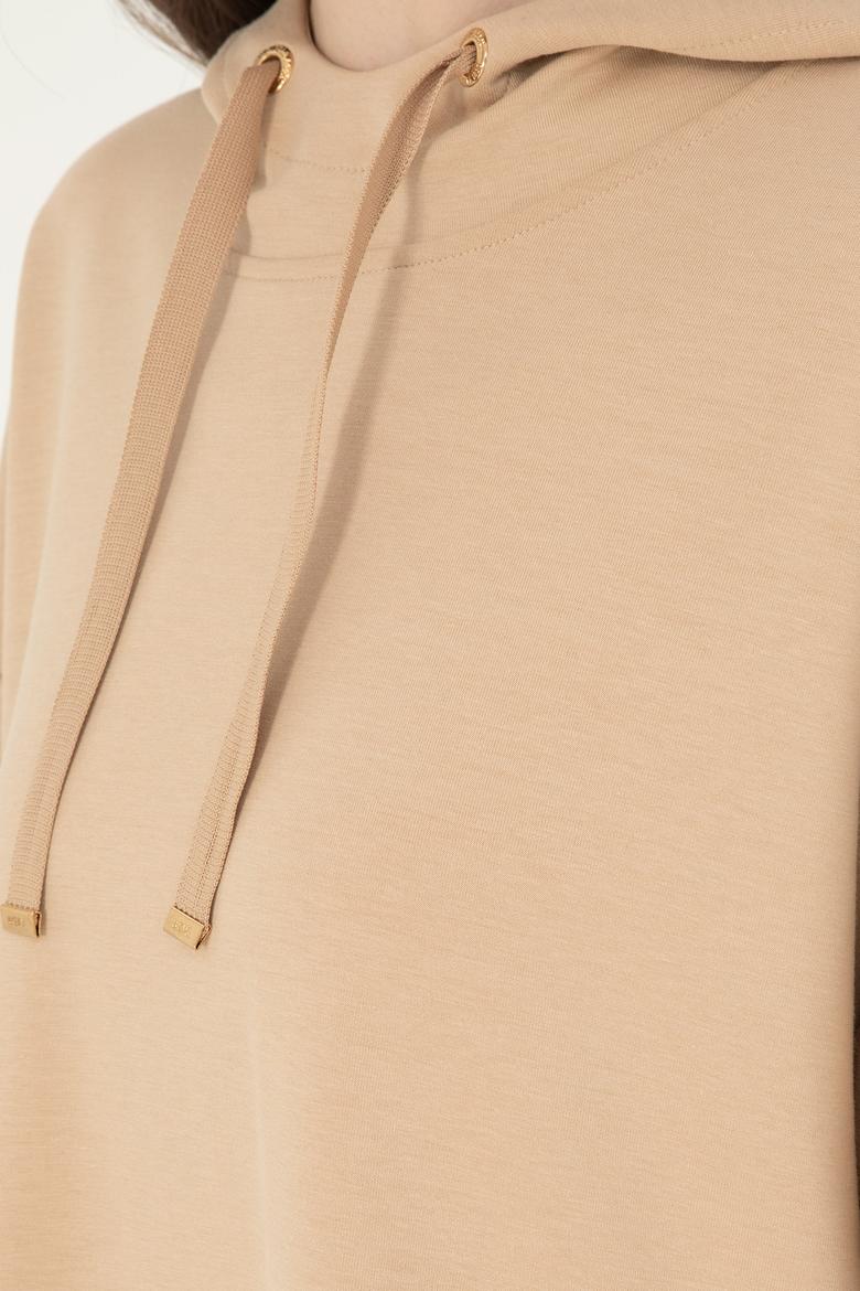 Kadın Kum Modal Karışımlı Kapüşonlu Sweatshirt - 50296940040