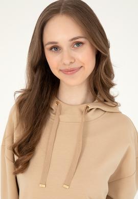 Kadın Kum Modal Karışımlı Kapüşonlu Sweatshirt - 50296940040