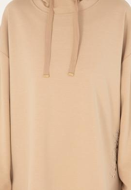 Kadın Kum Modal Karışımlı Kapüşonlu Sweatshirt - 50296940040