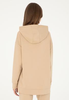 Kadın Kum Modal Karışımlı Kapüşonlu Sweatshirt - 50296940040