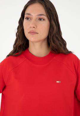 Kadın Kırmızı Bisiklet Yaka Sweatshirt - 50296903049