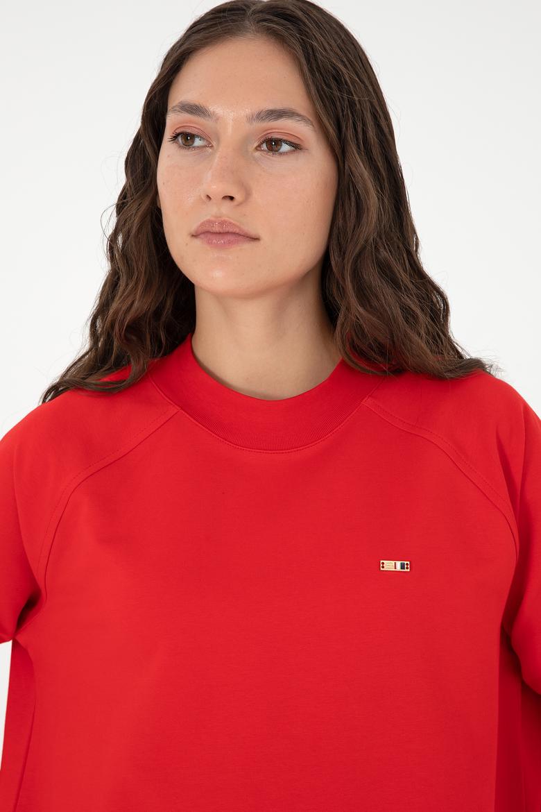 Kadın Kırmızı Bisiklet Yaka Sweatshirt - 50296903049