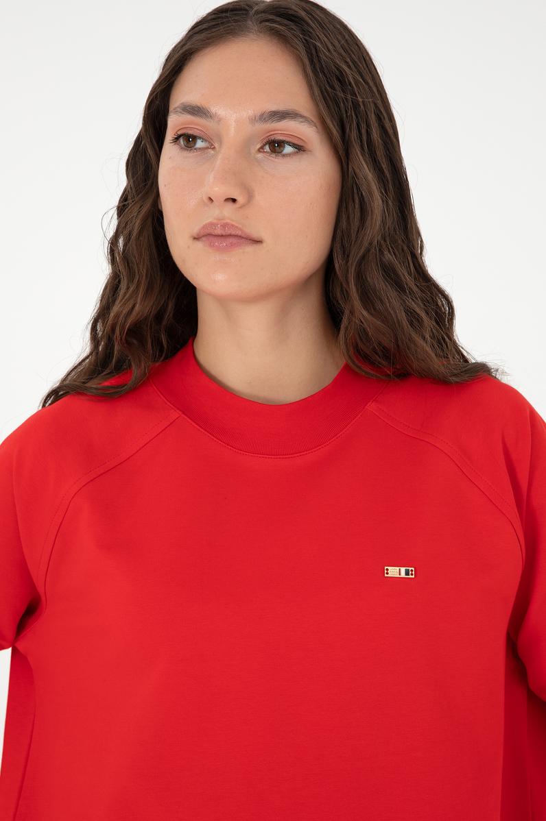 Kadın Kırmızı Bisiklet Yaka Sweatshirt