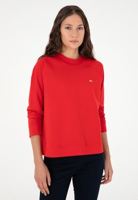 Kadın Kırmızı Bisiklet Yaka Sweatshirt - 50296903049