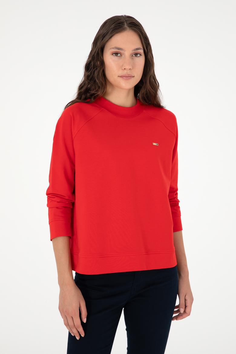 Kadın Kırmızı Bisiklet Yaka Sweatshirt - 50296903049