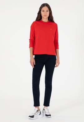 Kadın Kırmızı Bisiklet Yaka Sweatshirt - 50296903049