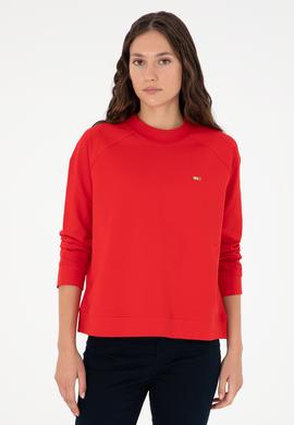 Kadın Kırmızı Bisiklet Yaka Sweatshirt - 50296903049