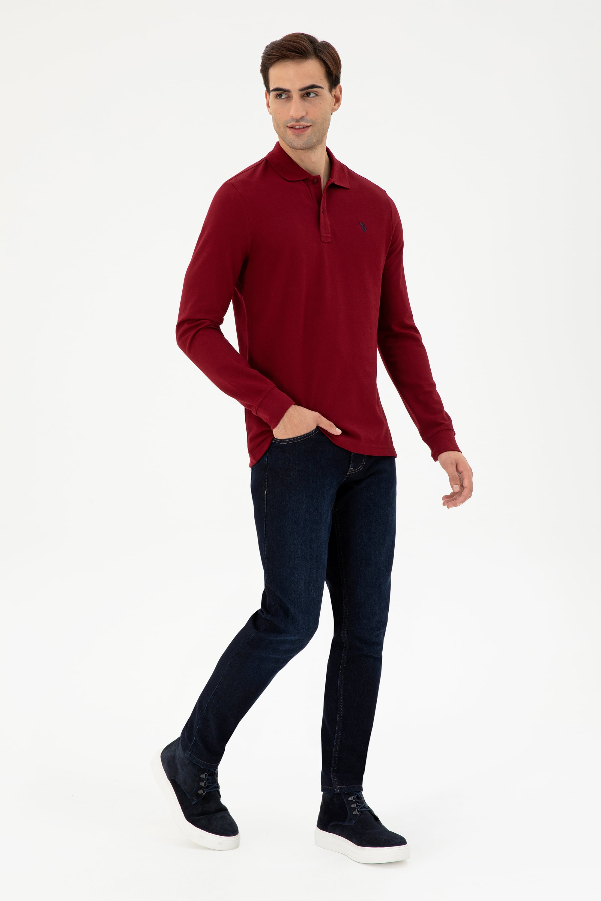 Erkek Bordo Basic Sweatshirt - Image 4