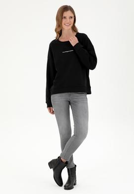 Kadın Siyah Bisiklet Yaka Sweatshirt - 50296945014