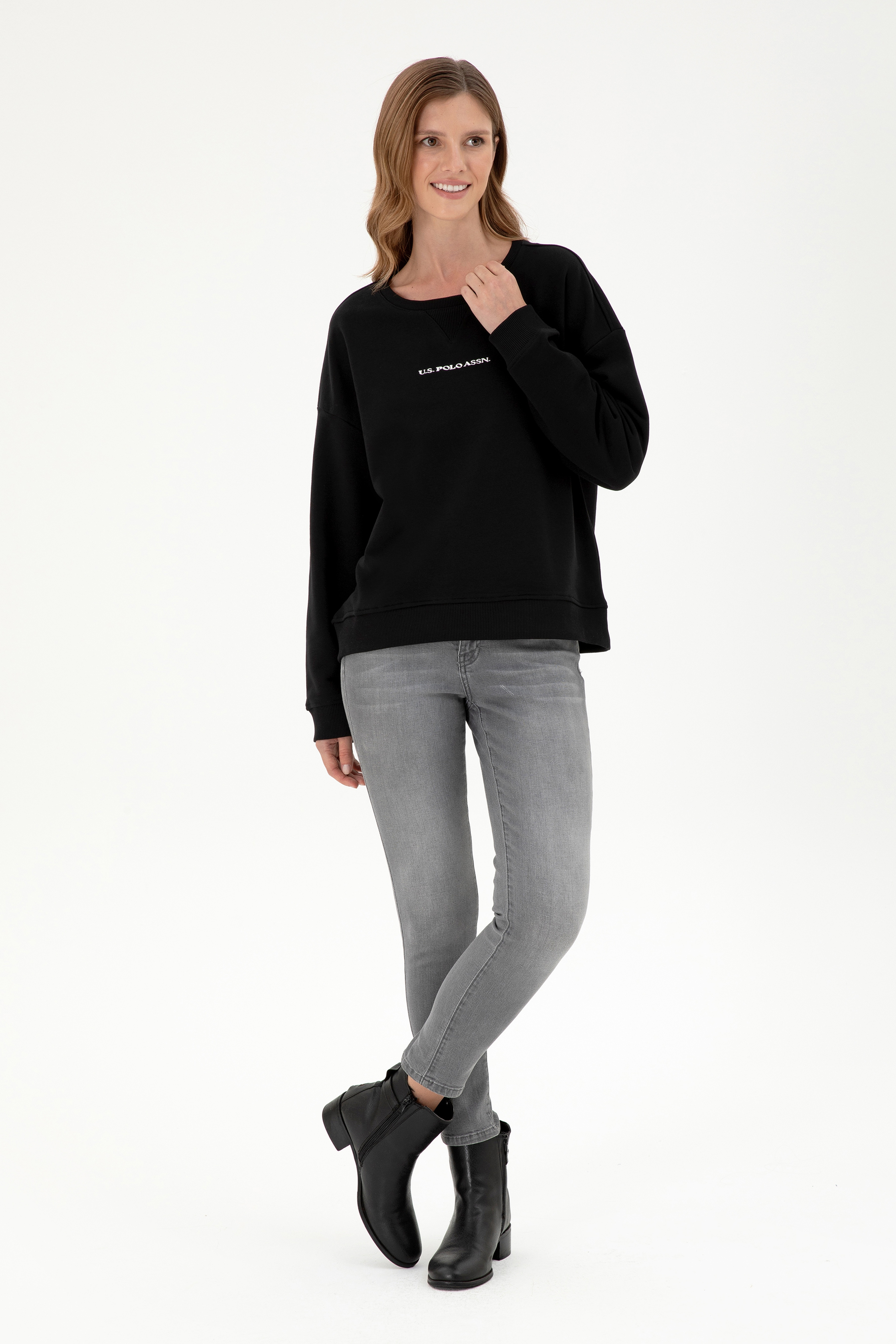 Kadın Siyah Bisiklet Yaka Sweatshirt