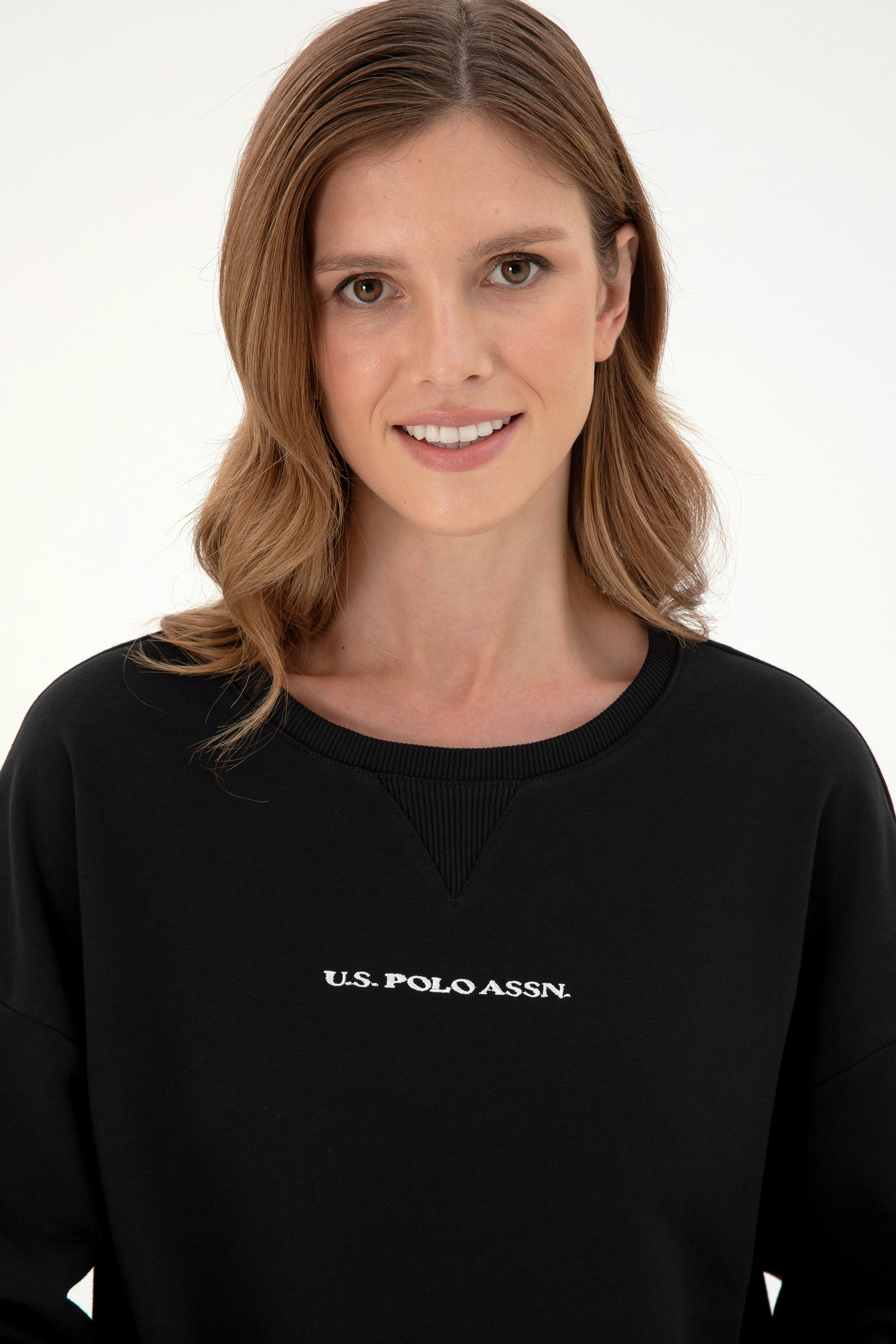 Kadın Siyah Bisiklet Yaka Sweatshirt - Image 2