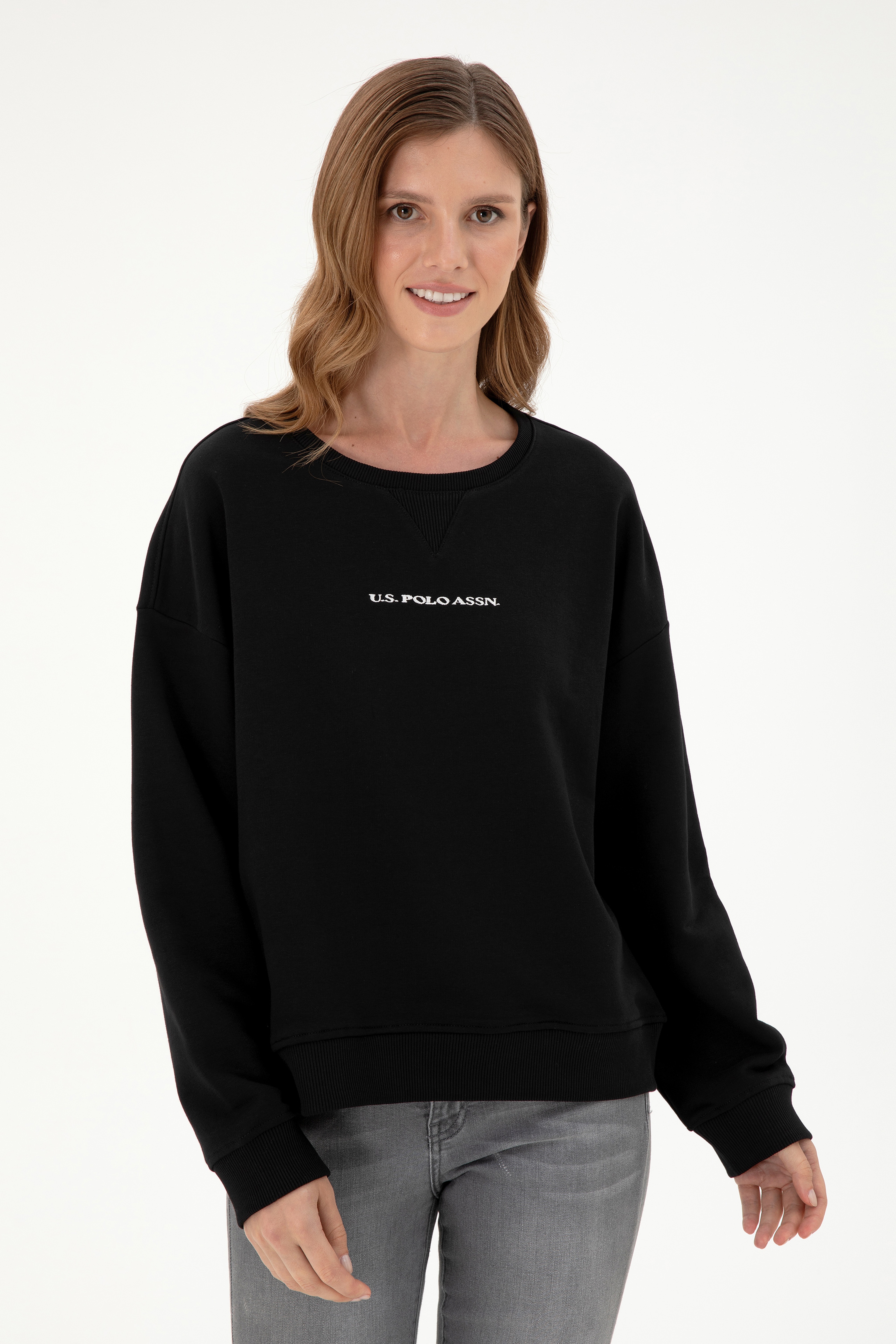 Kadın Siyah Bisiklet Yaka Sweatshirt - Image 3