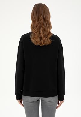 Kadın Siyah Bisiklet Yaka Sweatshirt - 50296945014