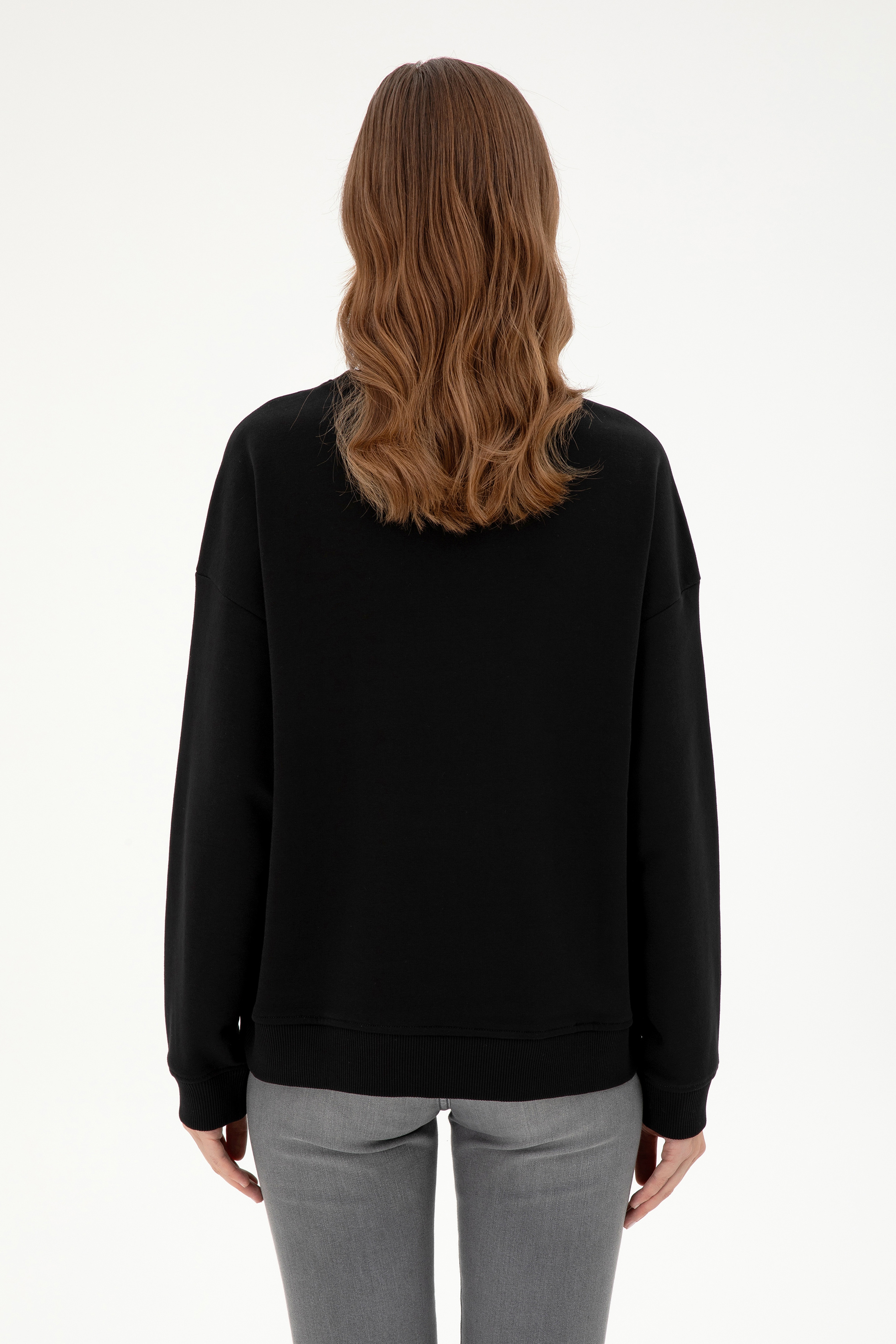 Kadın Siyah Bisiklet Yaka Sweatshirt