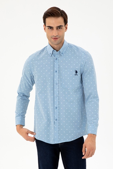 Erkek Açık Mavi Regular Fit Cepli Gömlek