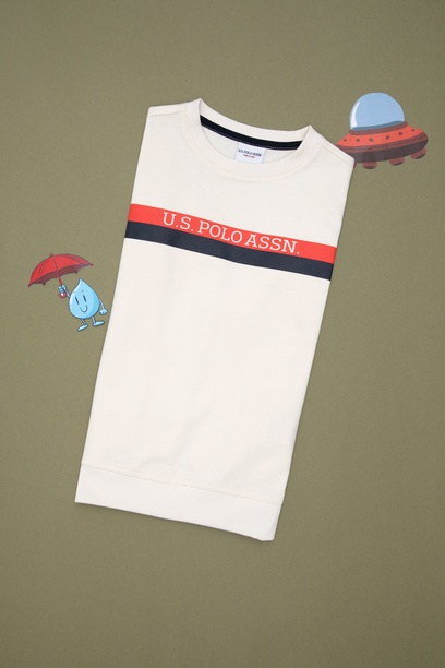 Erkek Çocuk Krem Bisiklet Yaka Sweatshirt