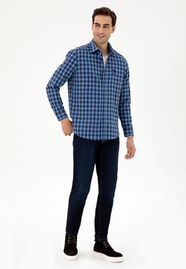 Erkek İndigo Uzun Kollu Gömlek - 50296607036