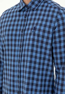 Erkek İndigo Uzun Kollu Gömlek - 50296607036