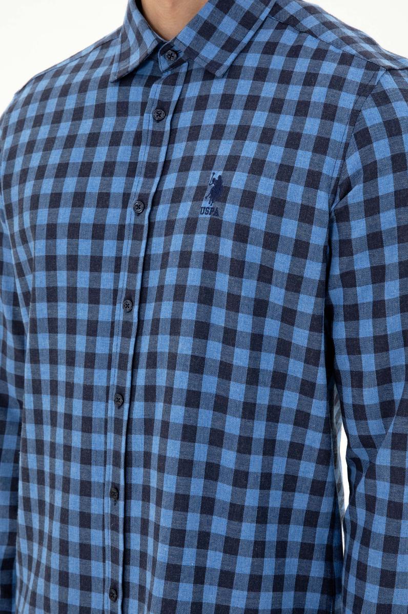 Erkek İndigo Uzun Kollu Gömlek