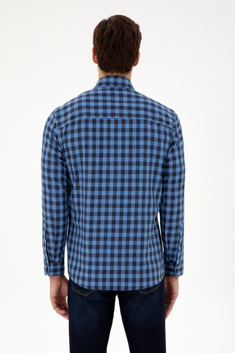Erkek İndigo Uzun Kollu Gömlek - 50296607036