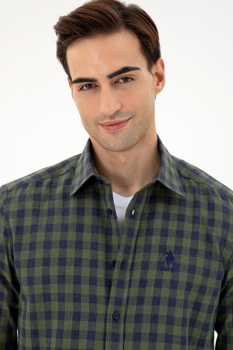 Erkek Koyu Yeşil Uzun Kollu Gömlek