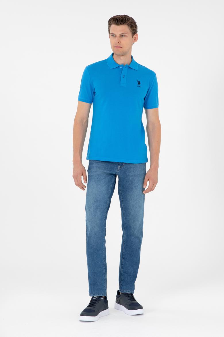 Erkek Slim Fit Polo Yaka Saks Basic Tişört - 50284633086