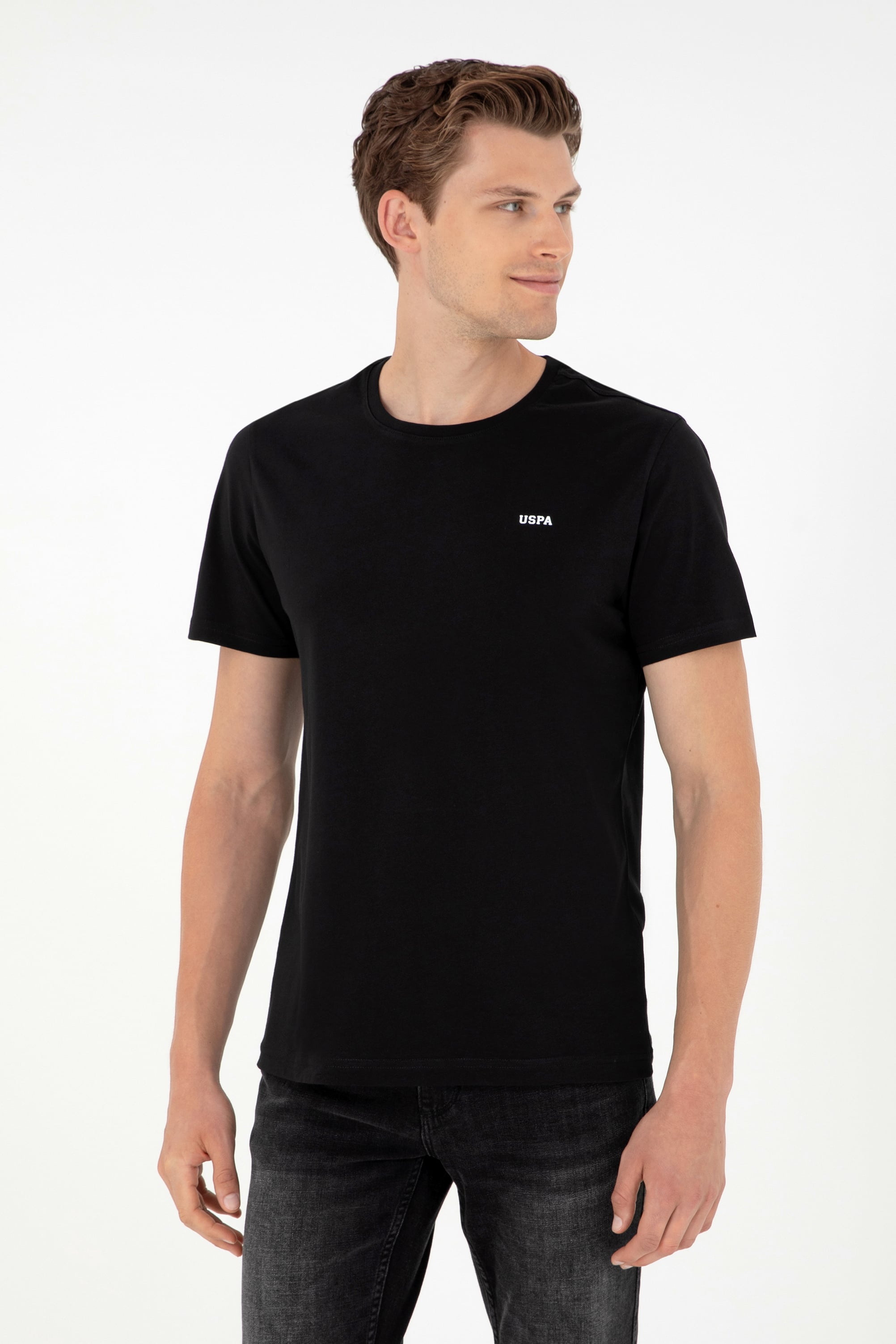 Erkek Regular Fit Bisiklet Yaka Siyah Basic Tişört
