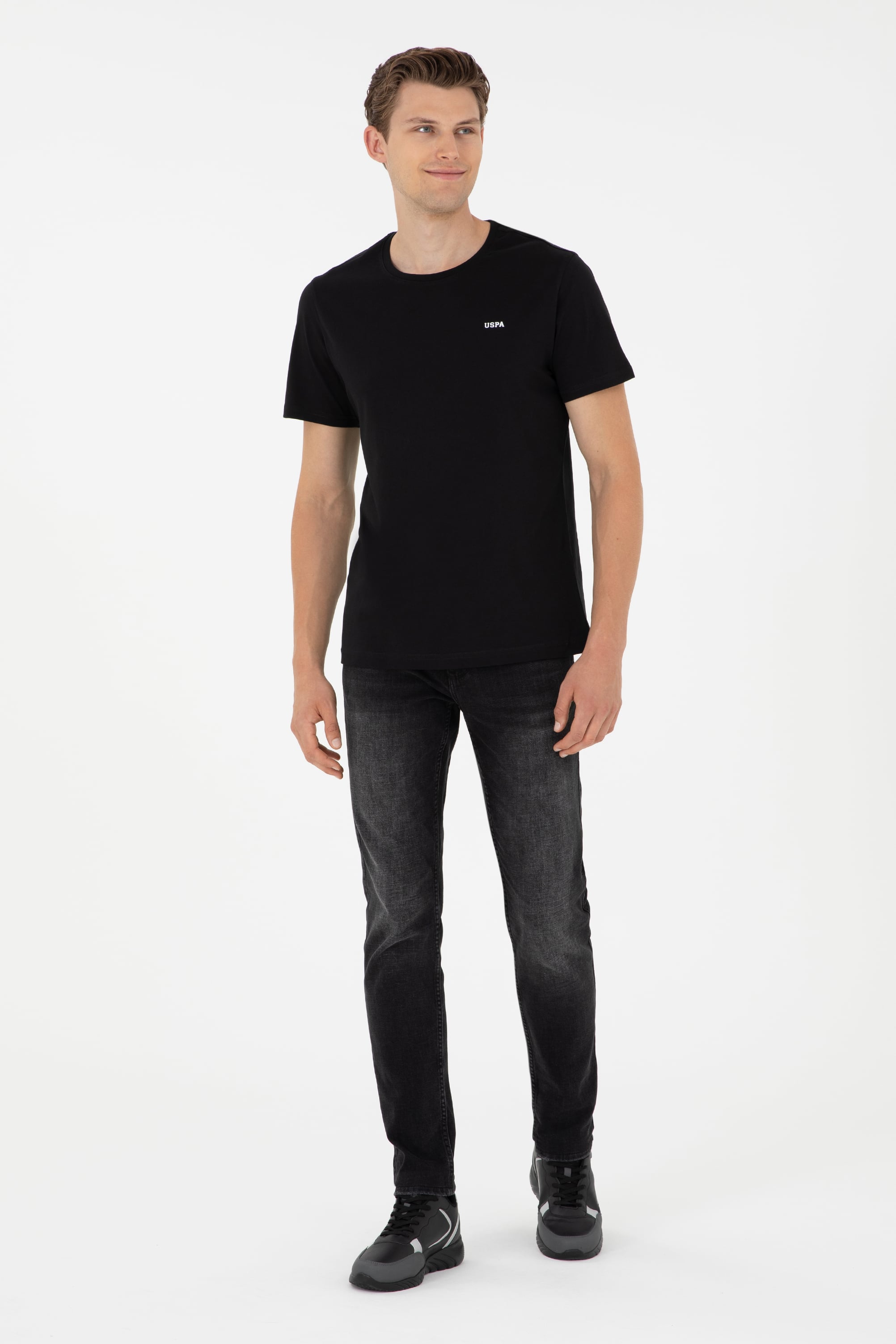 Erkek Regular Fit Bisiklet Yaka Siyah Basic Tişört
