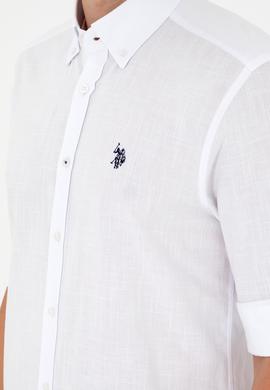 Erkek Keten Görünümlü Beyaz Basic Gömlek - 50288648104